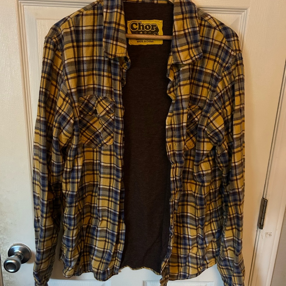Chor Yellow and Blue Casual Button Down Shirt